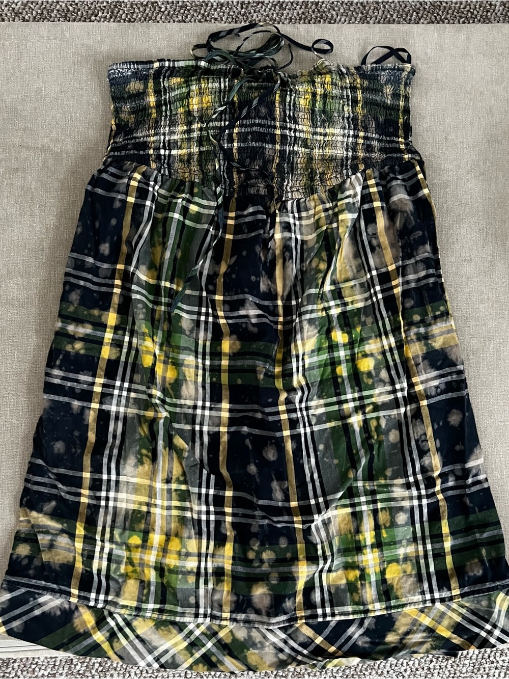 Lucky Brand Black, Green & Yellow Plaid Smocked‎ A-Line Skirt
